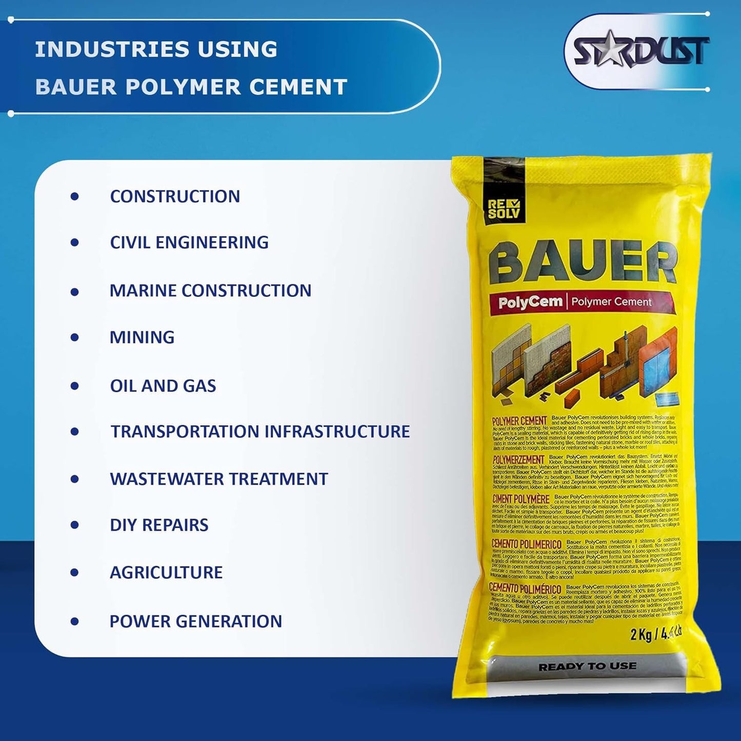 Bauer Instant Polymer Cement, Ready-To-Use Alternative to Mortar & Adhesives - Versatile for Concrete Crack Repair, Stone Tile Crack Repair & Brick Repair, Convenient, Durable & Easy to Store - 2Kg