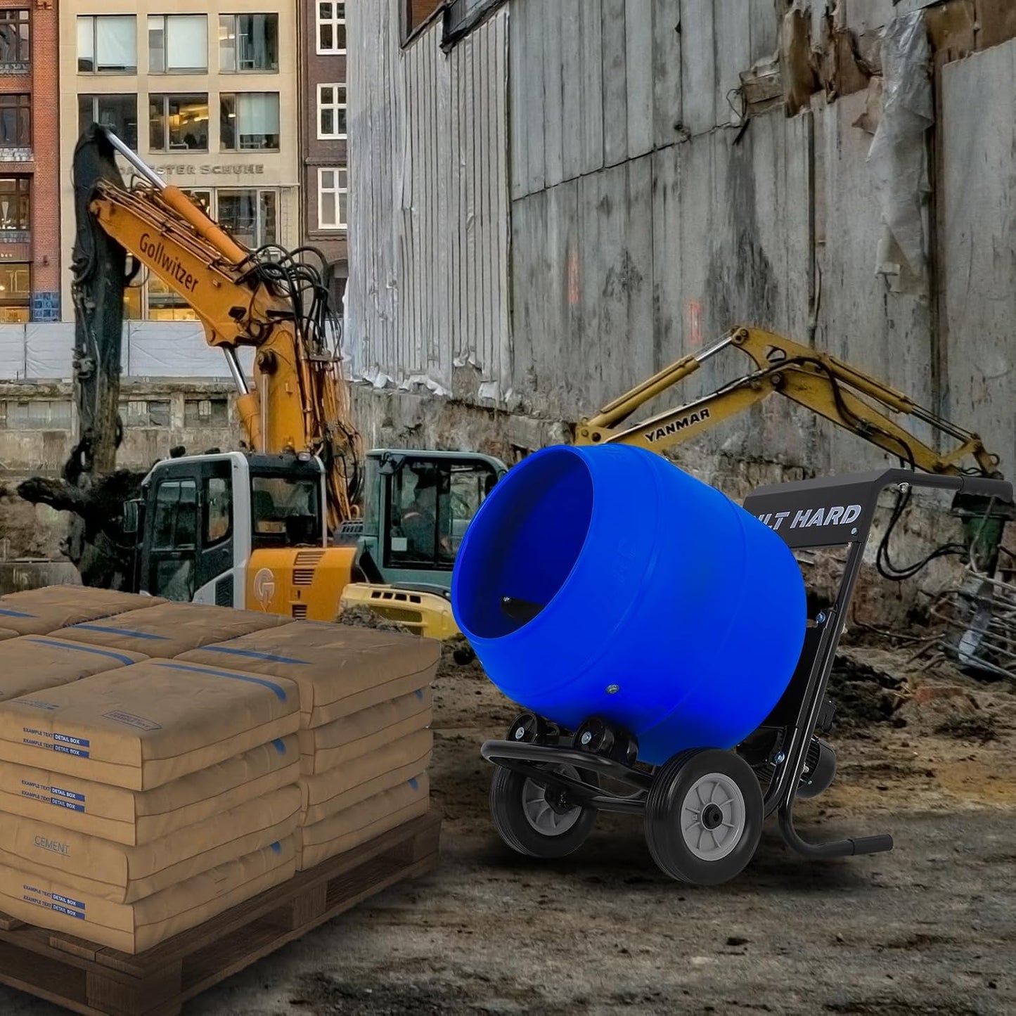 BILT HARD Cement Mixer 4 Cu.Ft. Portable Electric Poly Drum Concrete Mixer, Heavy Duty Power Cement Mixing Machine for Mortar, Stucco and Fodder