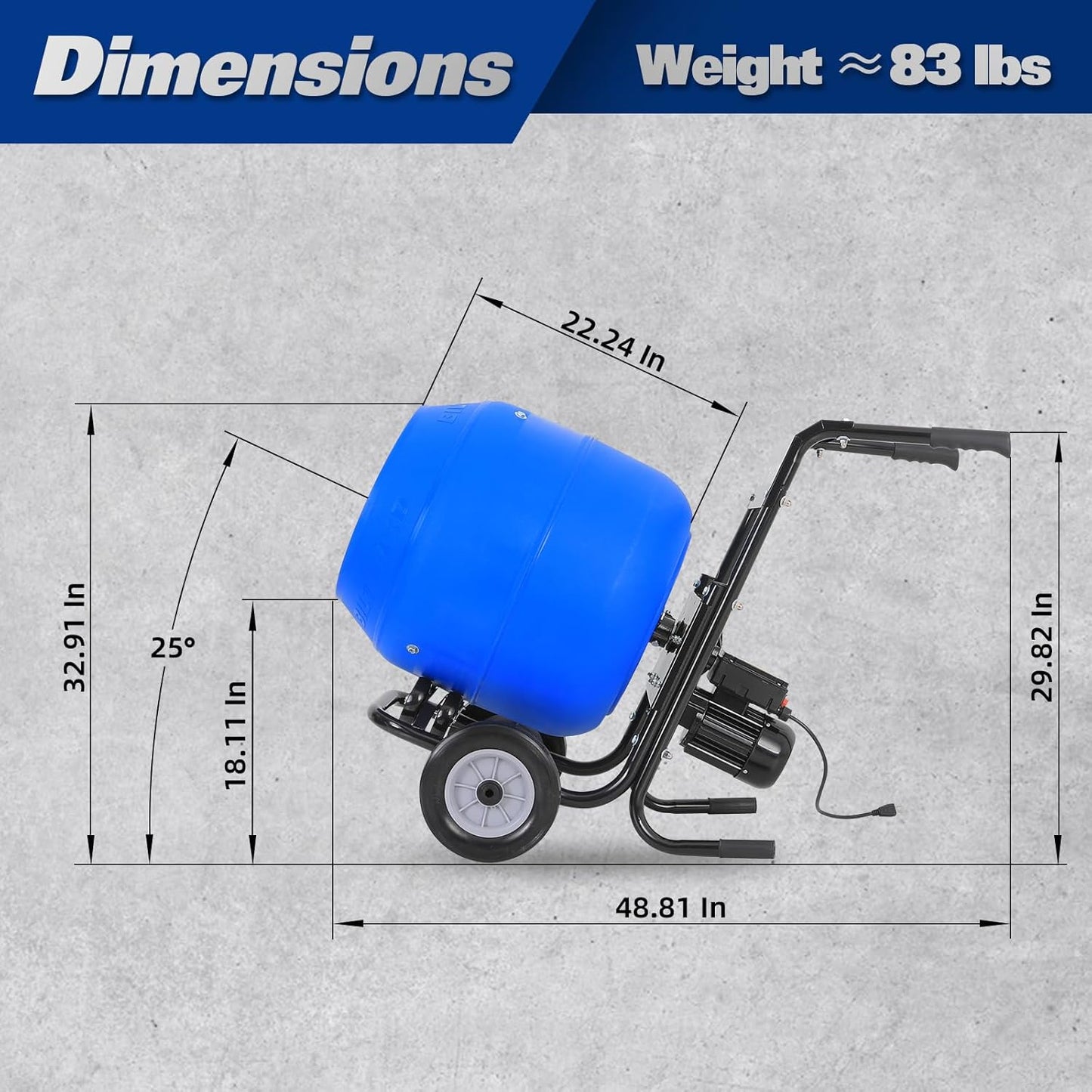 BILT HARD Cement Mixer 4 Cu.Ft. Portable Electric Poly Drum Concrete Mixer, Heavy Duty Power Cement Mixing Machine for Mortar, Stucco and Fodder