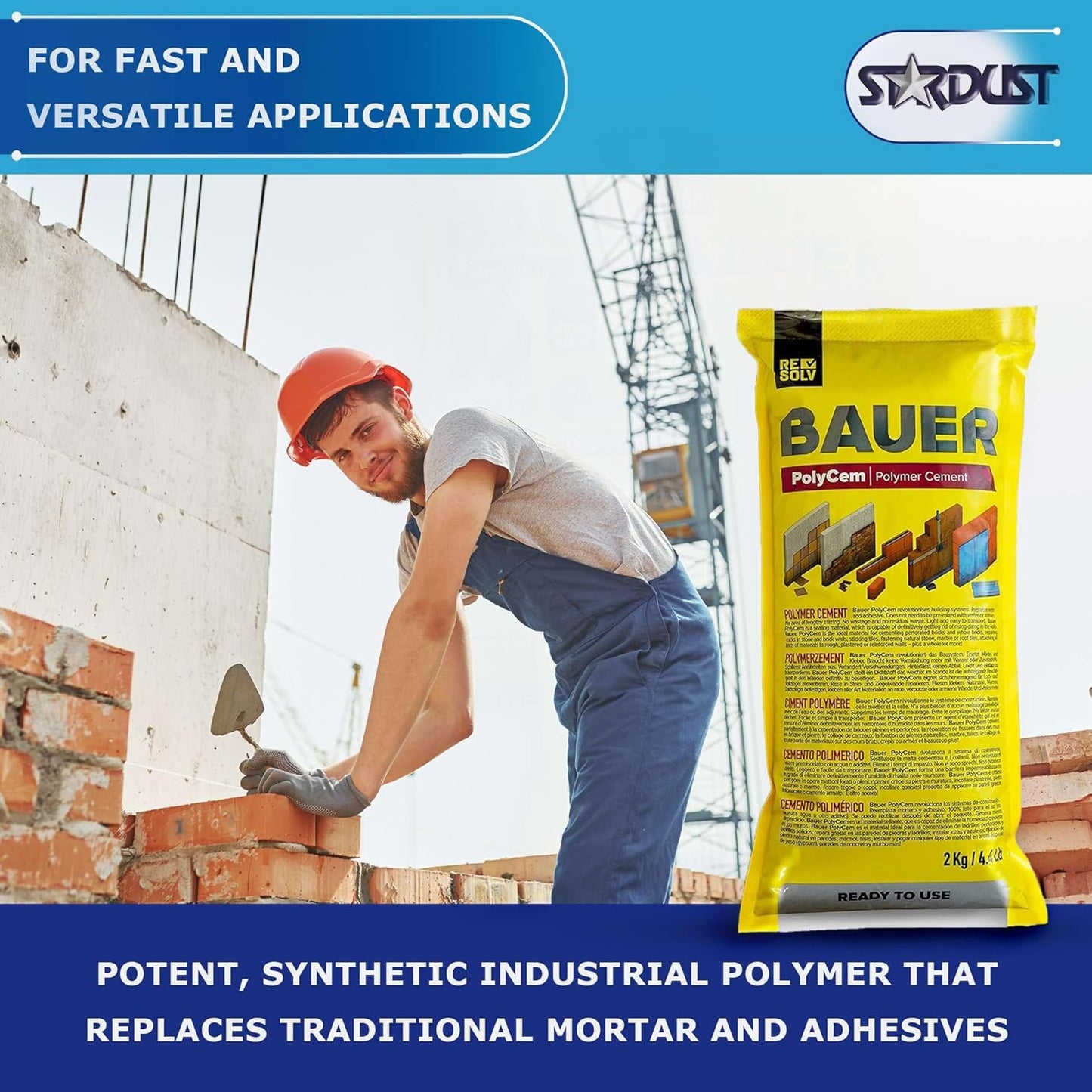 Bauer Instant Polymer Cement, Ready-To-Use Alternative to Mortar & Adhesives - Versatile for Concrete Crack Repair, Stone Tile Crack Repair & Brick Repair, Convenient, Durable & Easy to Store - 2Kg