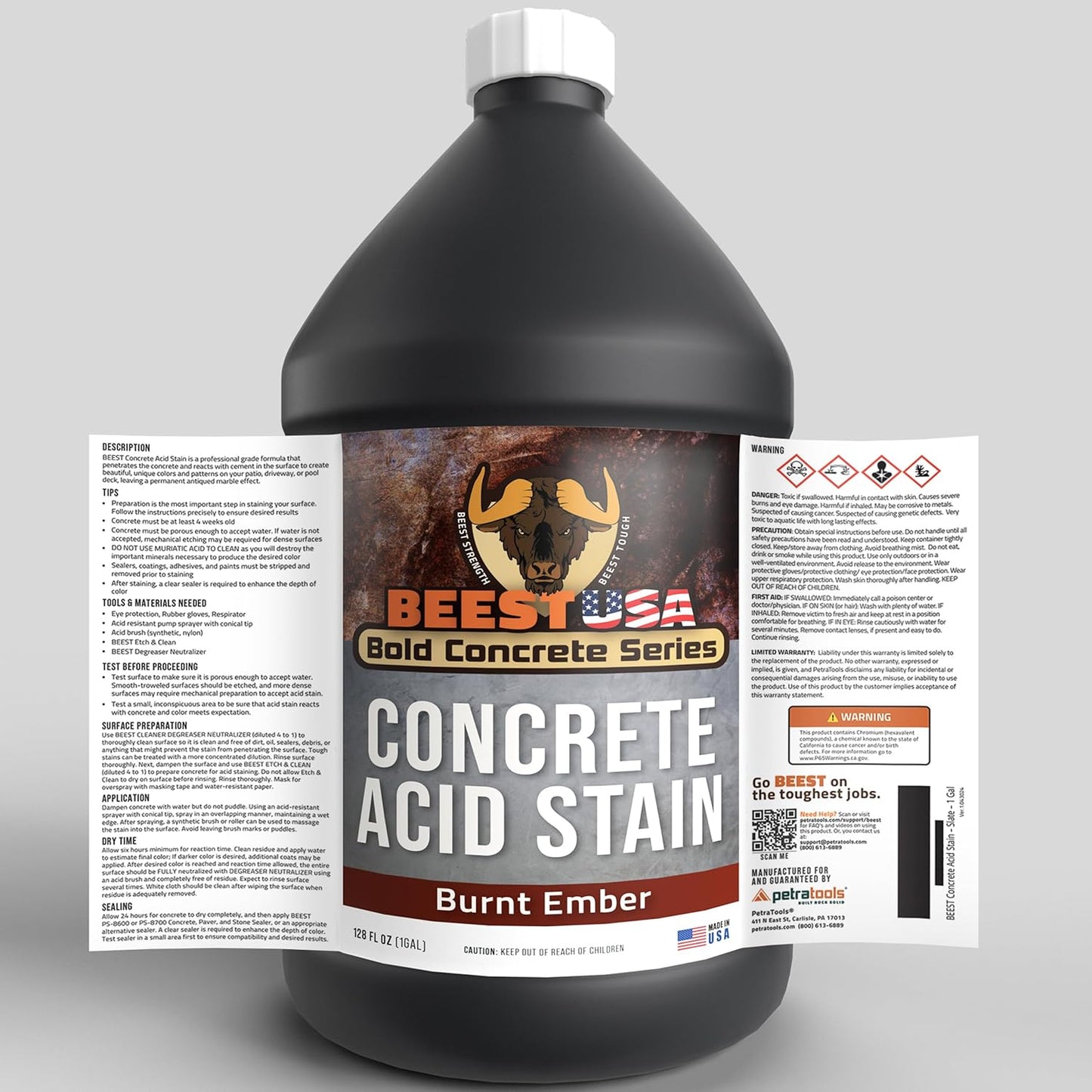 BEEST Concrete Stain - Burnt Ember - 1 Gallon, Test 8 Oz Concrete Dye on a Small Area for Desired Results - Acid Stain for Floors, Pavers, Patios, Countertop, Cement, Driveway - Unique Marbled Finish