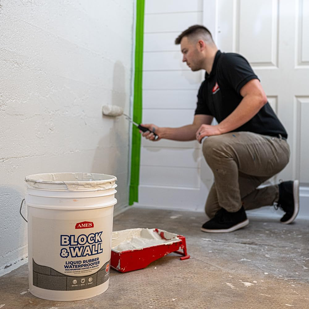 Ames Block & Wall™ Liquid Rubber Waterproofer Multi-Purpose Coating & Sealant - 1 Gallon - Perfect to Use as Concrete Sealer and Waterproofer for Basements and Foundations - Made in the USA, White