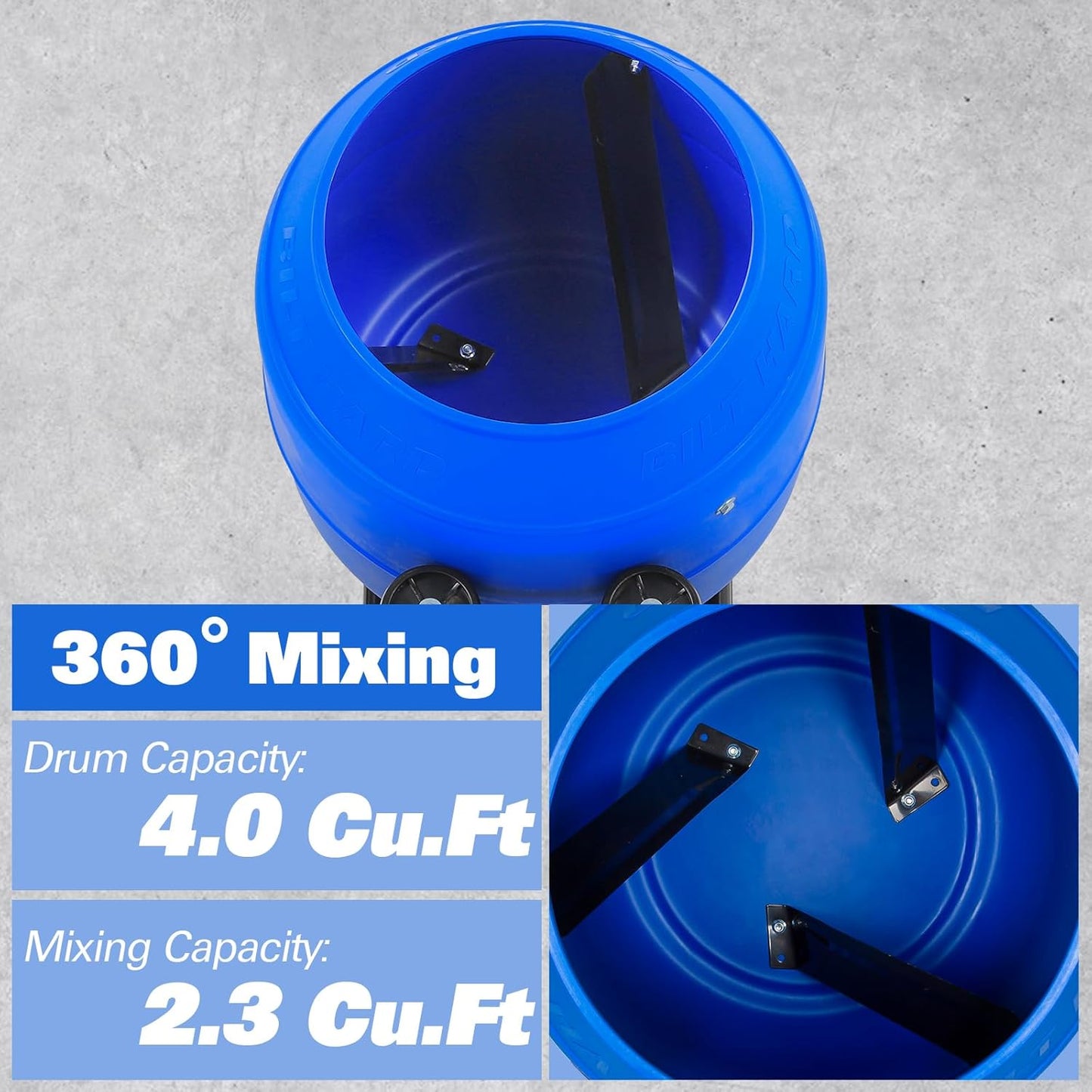 BILT HARD Cement Mixer 4 Cu.Ft. Portable Electric Poly Drum Concrete Mixer, Heavy Duty Power Cement Mixing Machine for Mortar, Stucco and Fodder
