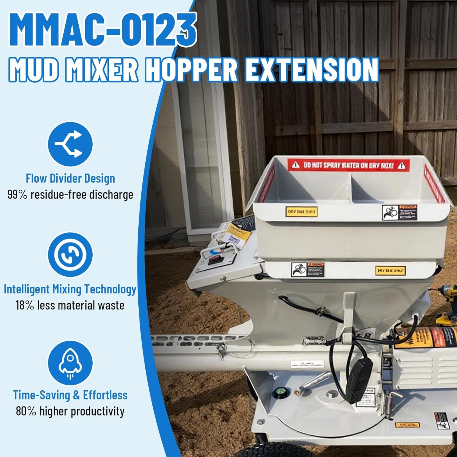 Upgrade MMAC-0123 Mud Mixer Hopper Extension, Pairs with MMAC-0133 for MMXR-3221 Mixers, Expands Capacity from 120 to 300 Lbs, Ldeal for Large Construction & Site Renovations