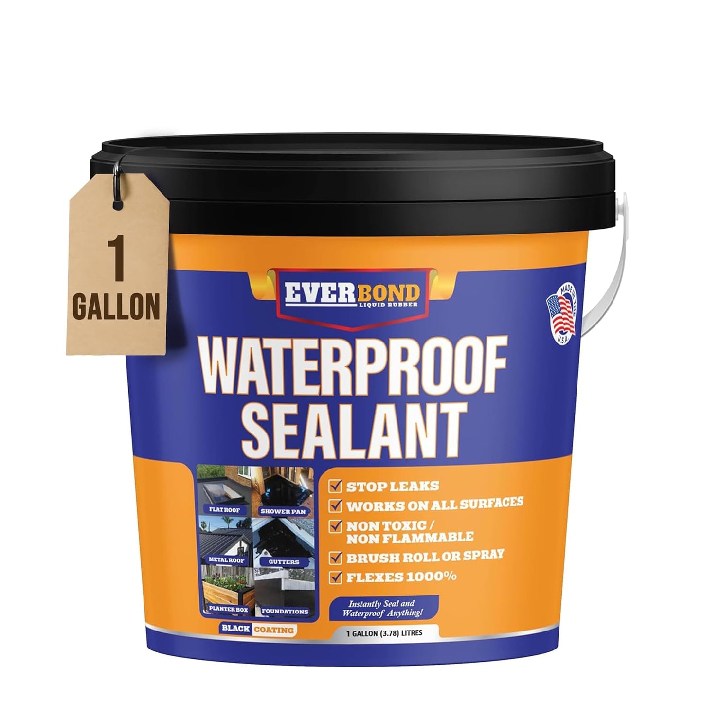 Liquid Rubber Waterproof Sealant - Rubber Paint - All Surface Leak Repair Indoor and Outdoor Flexible Roof Sealant, Water-Based, Easy to Apply, Original Black, 4.75 Gallon