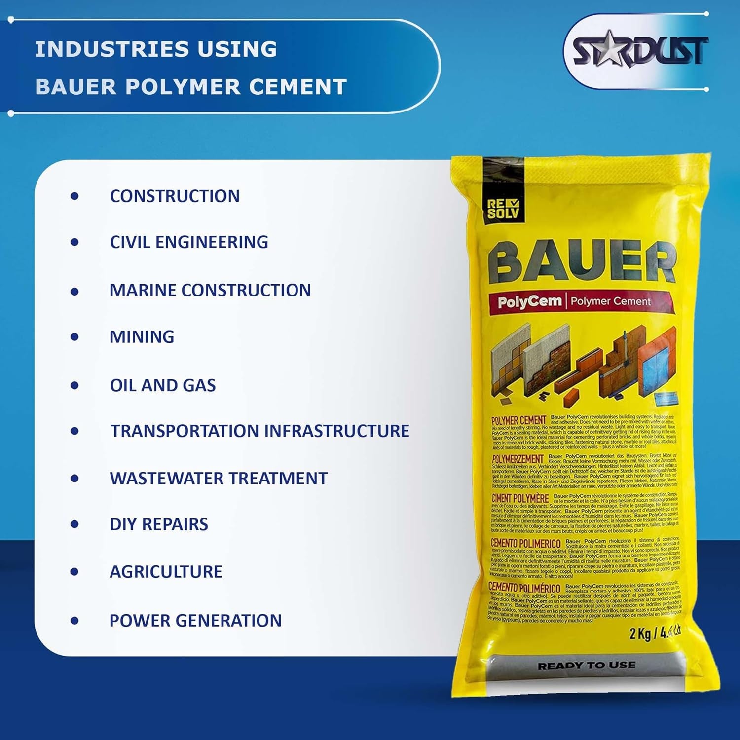 Bauer Instant Polymer Cement, Ready-To-Use Alternative to Mortar & Adhesives - Versatile for Concrete Crack Repair, Stone Tile Crack Repair & Brick Repair, Convenient, Durable & Easy to Store - 2Kg