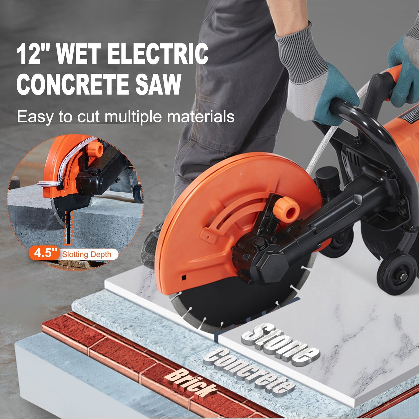 12'' Electric Concrete Saw Wet/Dry Saw Cutter with Water Pump and Blade
