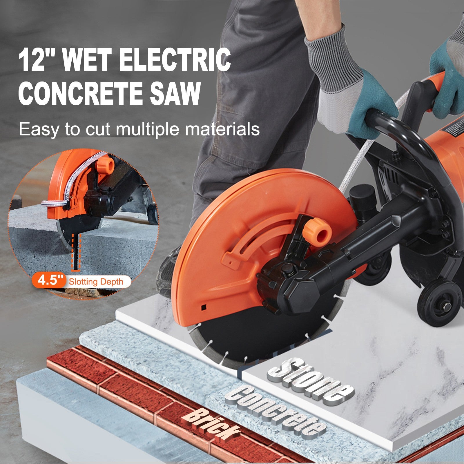12'' Electric Concrete Saw Wet/Dry Saw Cutter with Water Pump and Blade