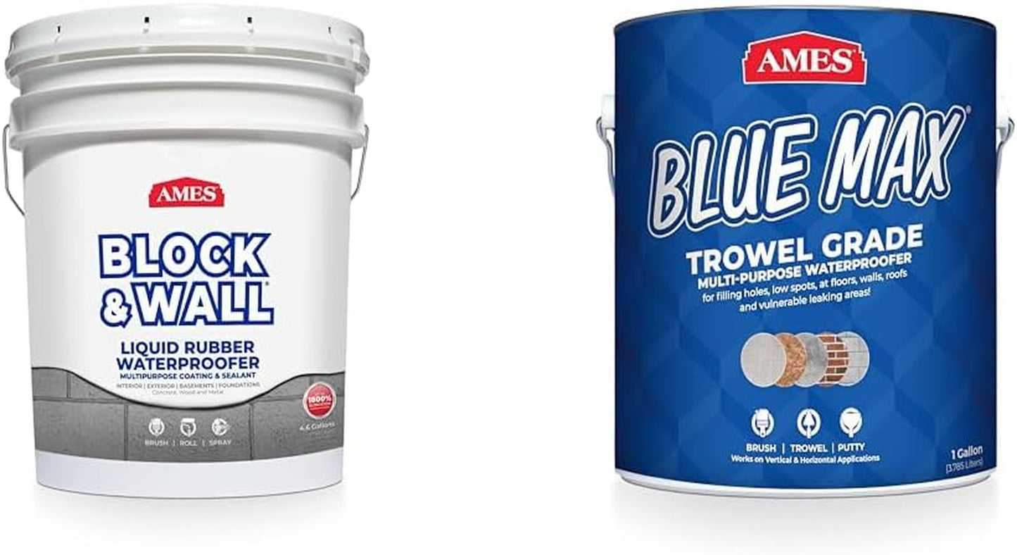Ames Block & Wall™ Liquid Rubber Waterproofer Multi-Purpose Coating & Sealant - 1 Gallon - Perfect to Use as Concrete Sealer and Waterproofer for Basements and Foundations - Made in the USA, White