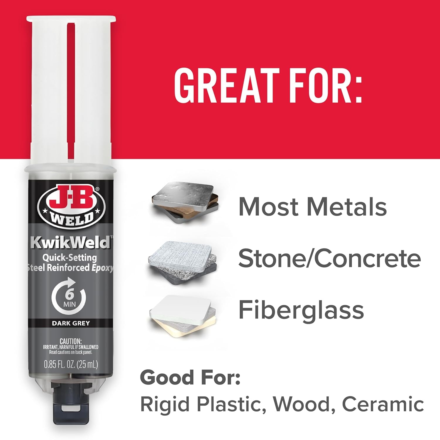 J-B Weld 6 Minute Set Epoxy Kwikweld, High Strength, Waterproof, 2 Pack, Dark Grey, 50176-2