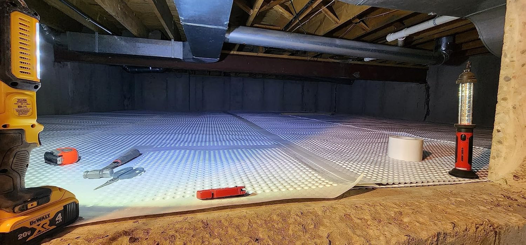 Whitecap Dimple Drainage Matting, 4' X 50' - Improves Water Movement and Drainage - Waterproof Moisture Barrier Foundation Wrap and Floor Underlayment - Vapor Barrier Waterproof Membrane