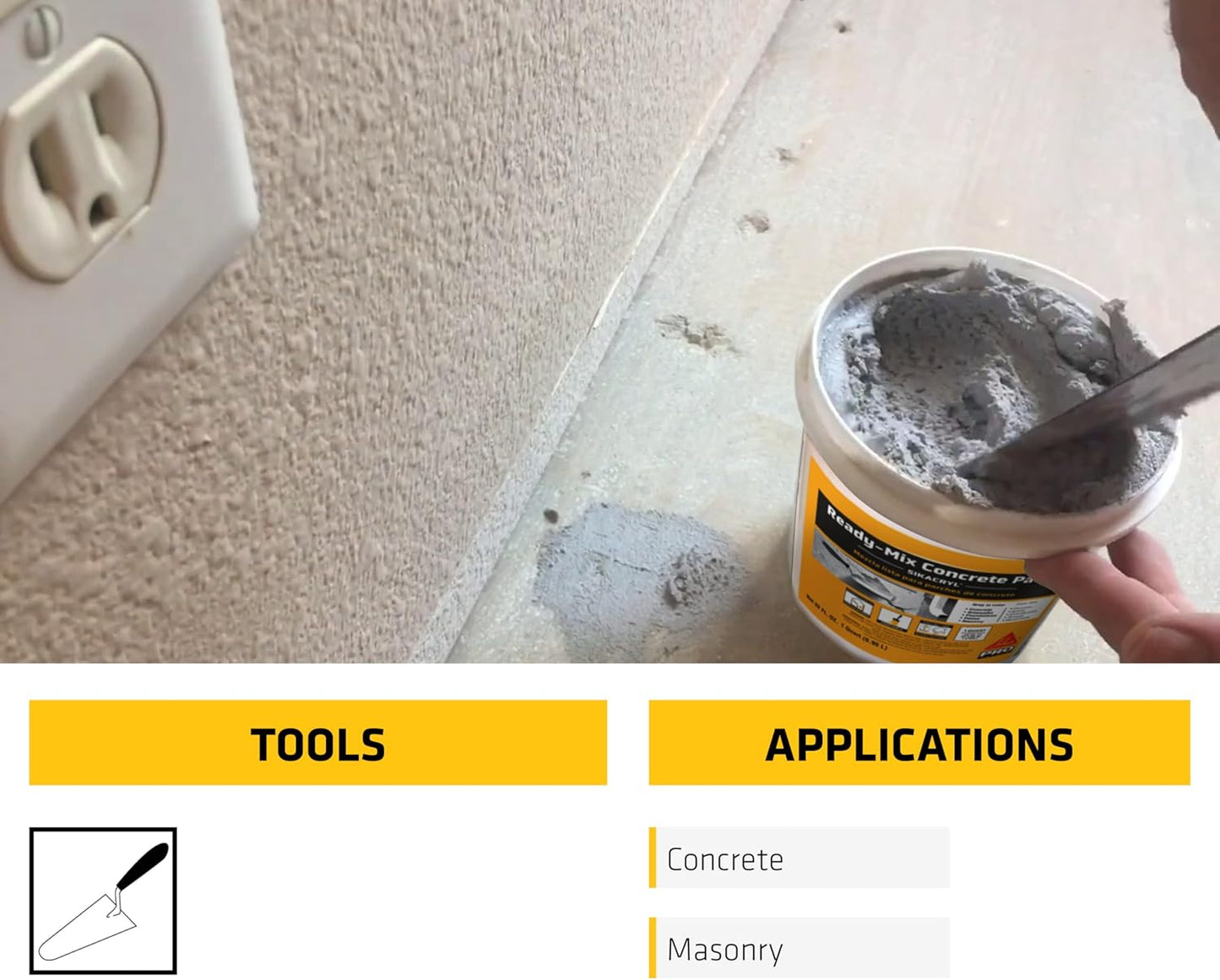 Sika - Sikacryl - Gray - Ready-Mix Concrete Patch - for Repairing Spalls and Cracks in Concrete and Masonry - Textured - 1 Qt (Pack of 1)