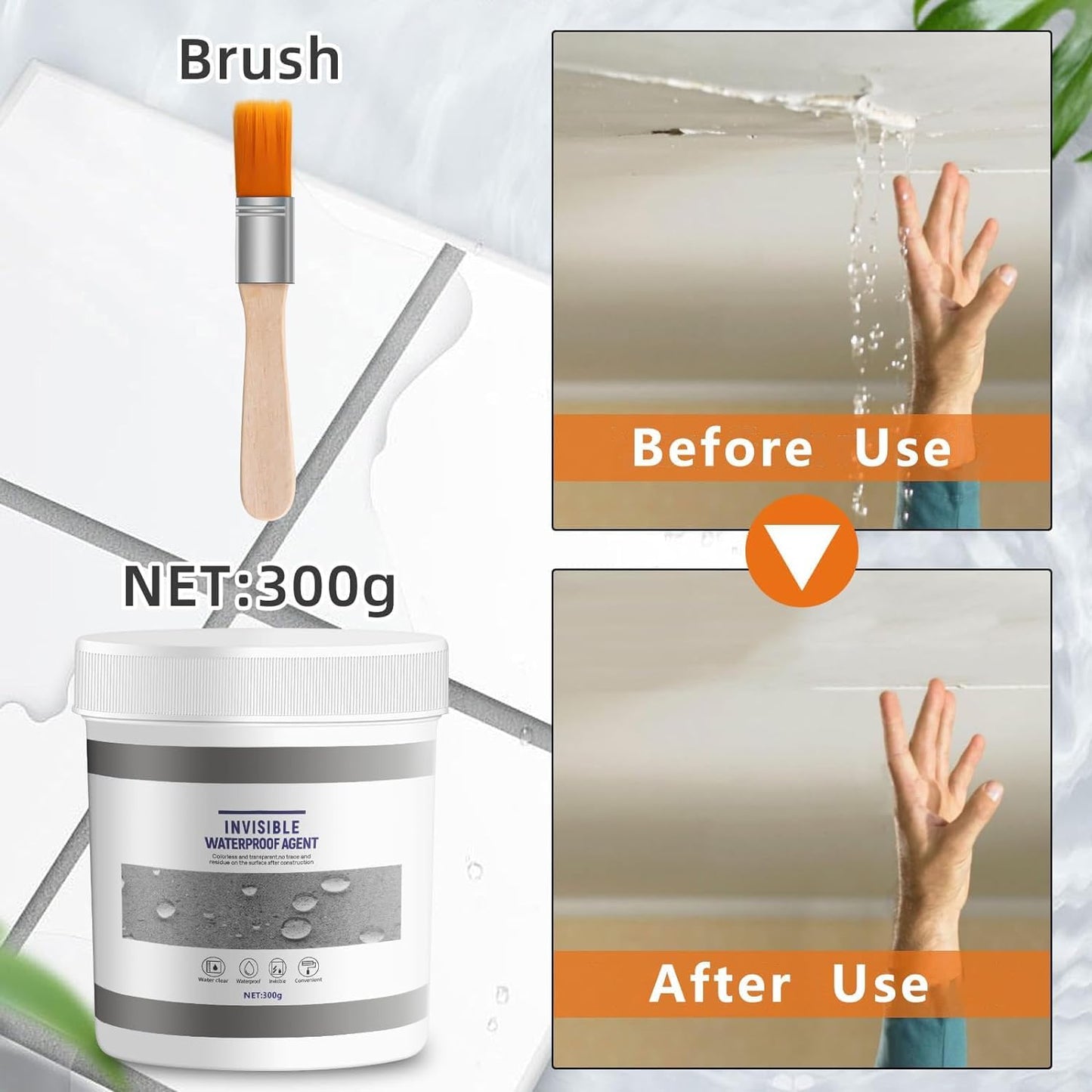 Upgrade Invisible Waterproof Agent, 2026 New 300G Super Strong Invisile Waterproof Anti-Leakage Agent, Transparent Watertight Insulating Sealant for Home Bathroom Roof