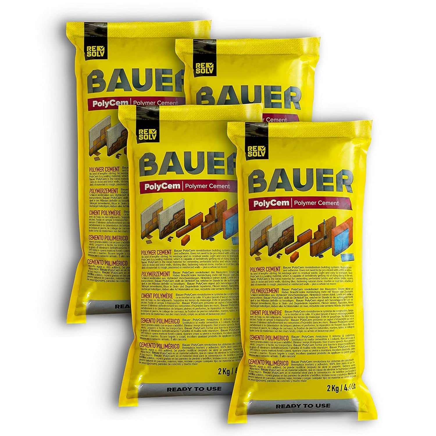 Bauer Instant Polymer Cement, Ready-To-Use Alternative to Mortar & Adhesives - Versatile for Concrete Crack Repair, Stone Tile Crack Repair & Brick Repair, Convenient, Durable & Easy to Store - 2Kg