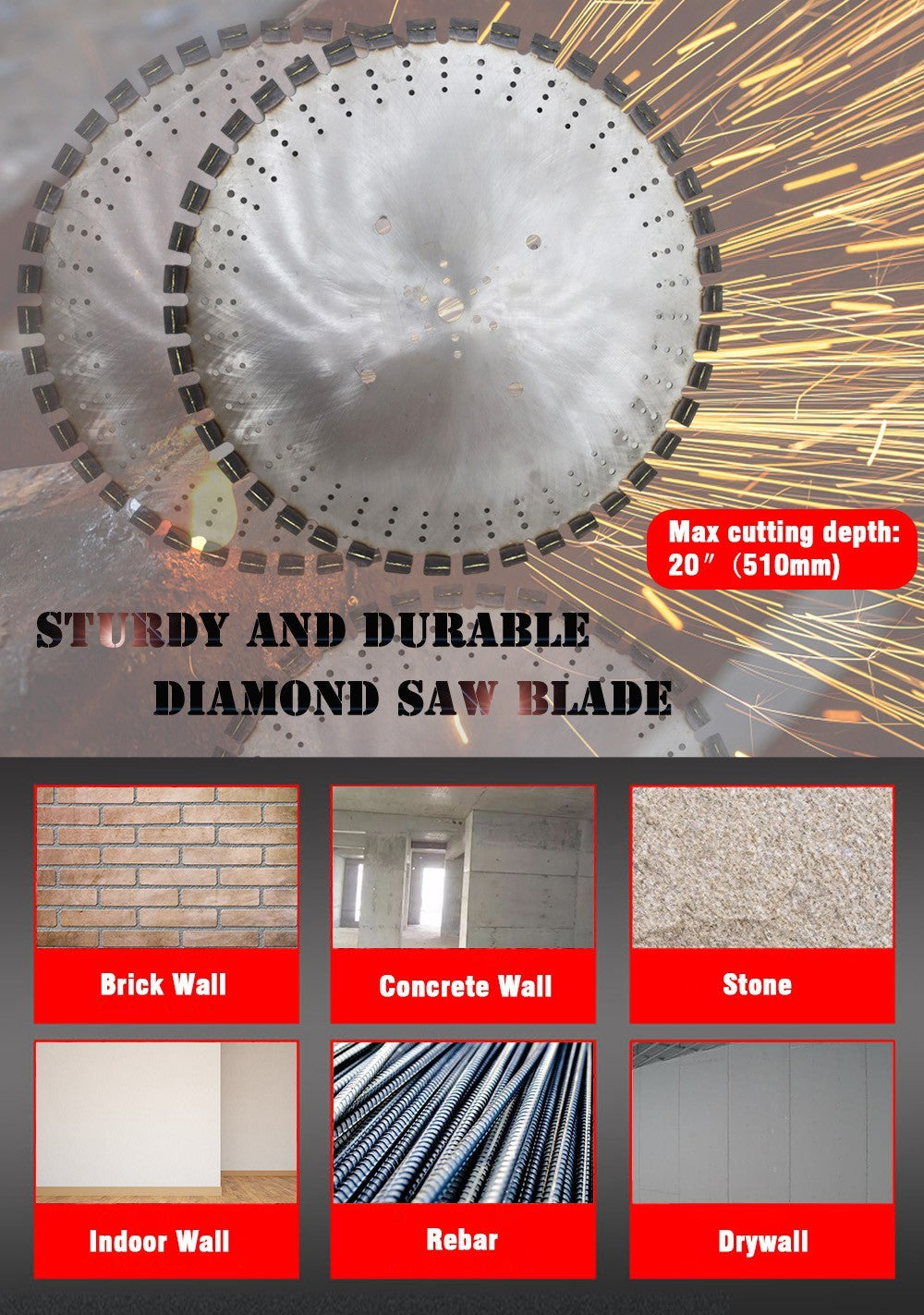 220V 20" Deep Concrete Wall Cutter Brick Stone Walls Rebar Cutting Saw Machine