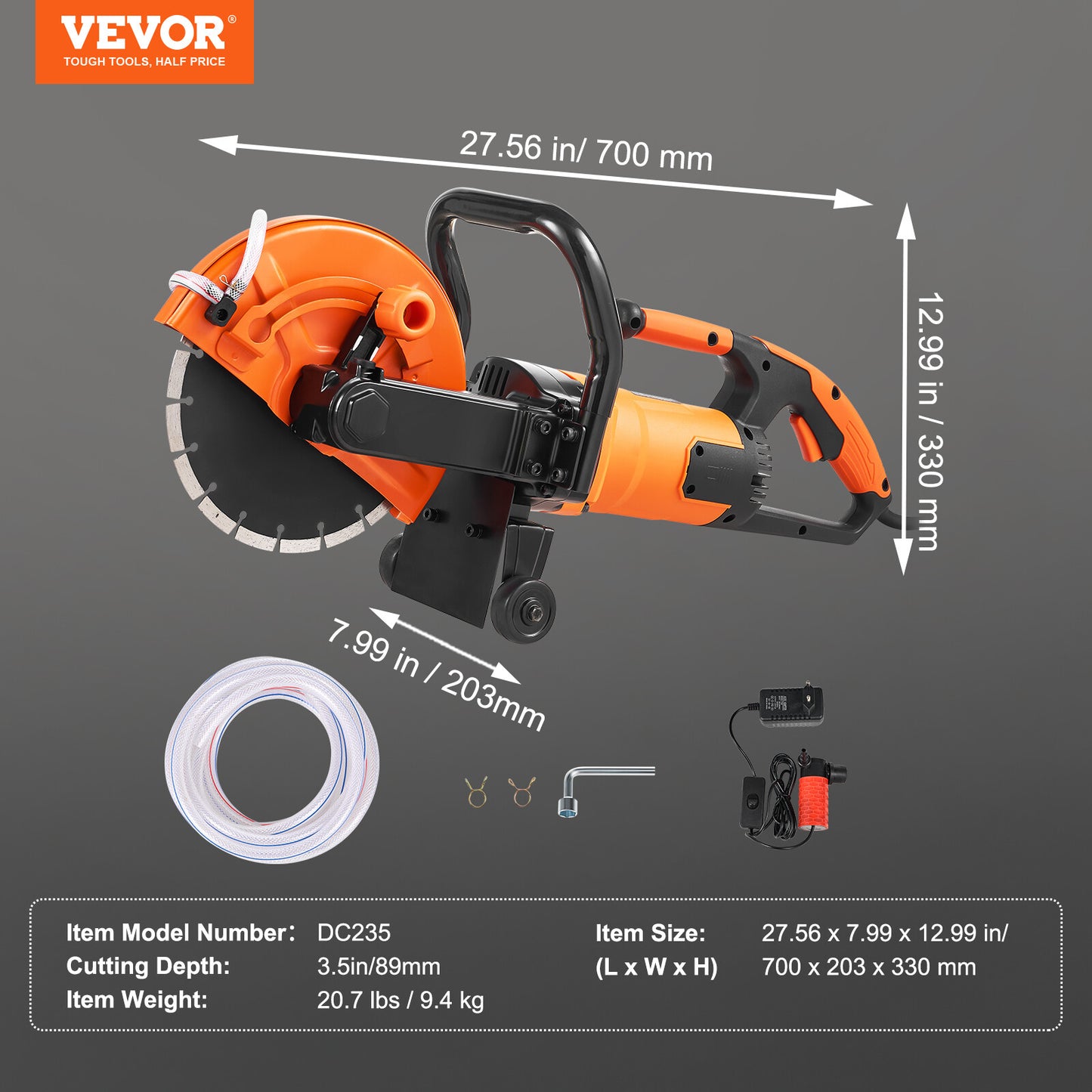 9'' Electric Concrete Saw Wet/Dry Saw Cutter with Water Pump and Blade