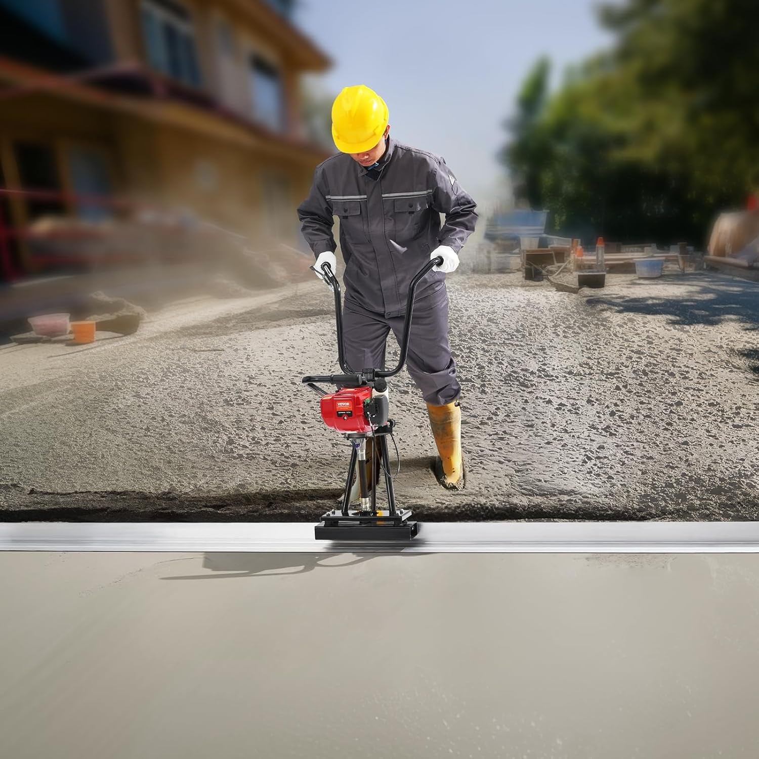 VEVOR Concrete Power Screed, 11Ft Aluminum Board Straight Edge Bar Set, 4 Stroke Cement Finishing Vibrating Motor with Height Adjustable Handles, High Efficient Concrete Tools 6500RPM