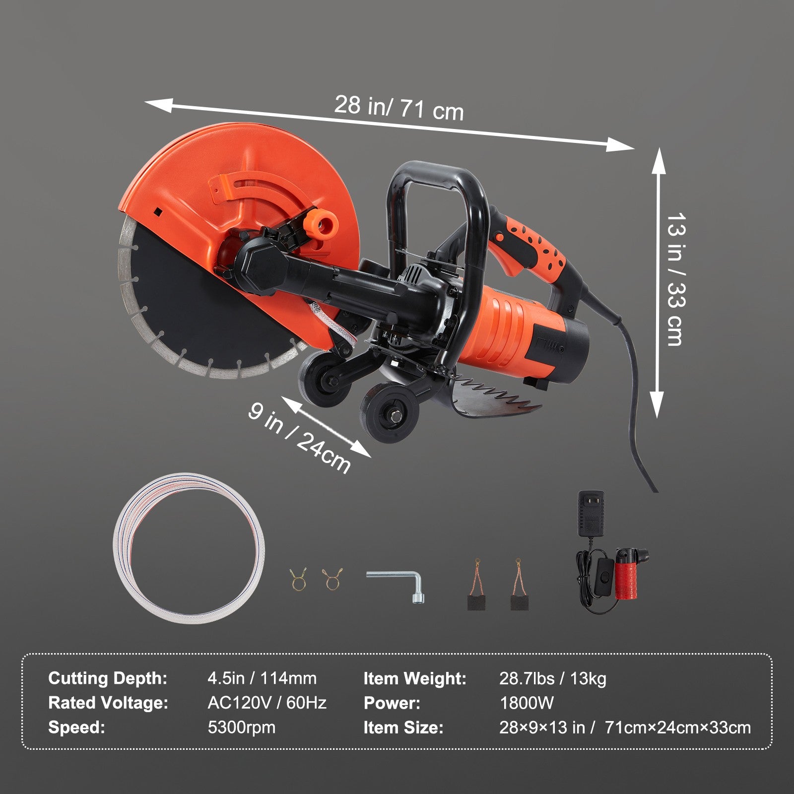 12'' Electric Concrete Saw Wet/Dry Saw Cutter with Water Pump and Blade
