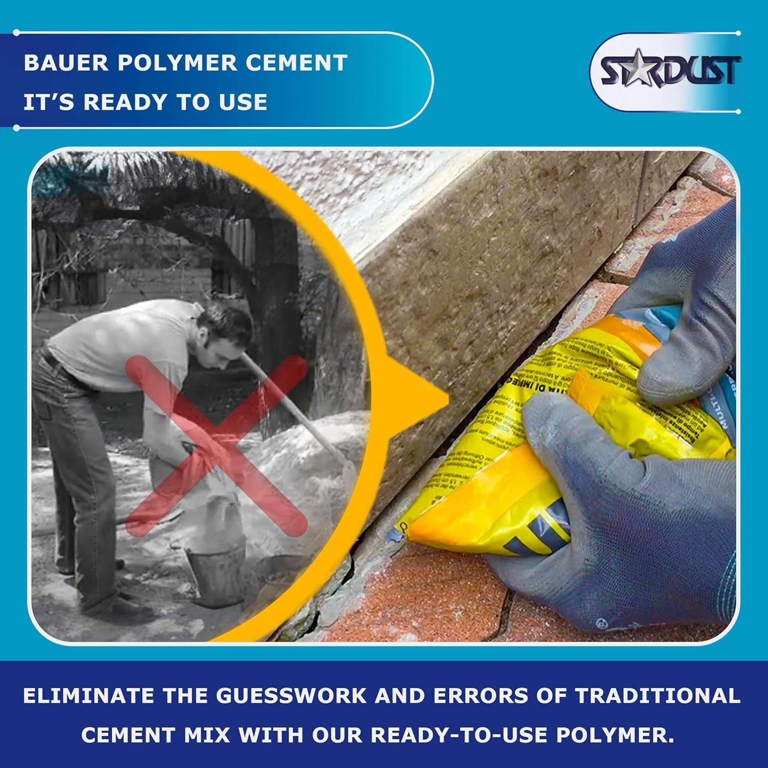 Bauer Instant Polymer Cement, Ready-To-Use Alternative to Mortar & Adhesives - Versatile for Concrete Crack Repair, Stone Tile Crack Repair & Brick Repair, Convenient, Durable & Easy to Store - 2Kg
