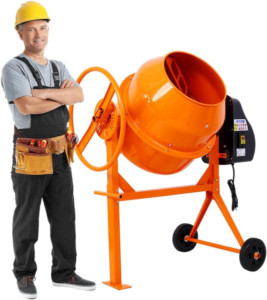 5 Cu. Ft Cement Mixer, Electric Concrete Mixer, 650W 1/3 HP Heavy Duty Concrete Mud Mixer Tools, Portable Concrete Cement Mixer with Wheels and Stand for Mortar, Stucco and Fodder