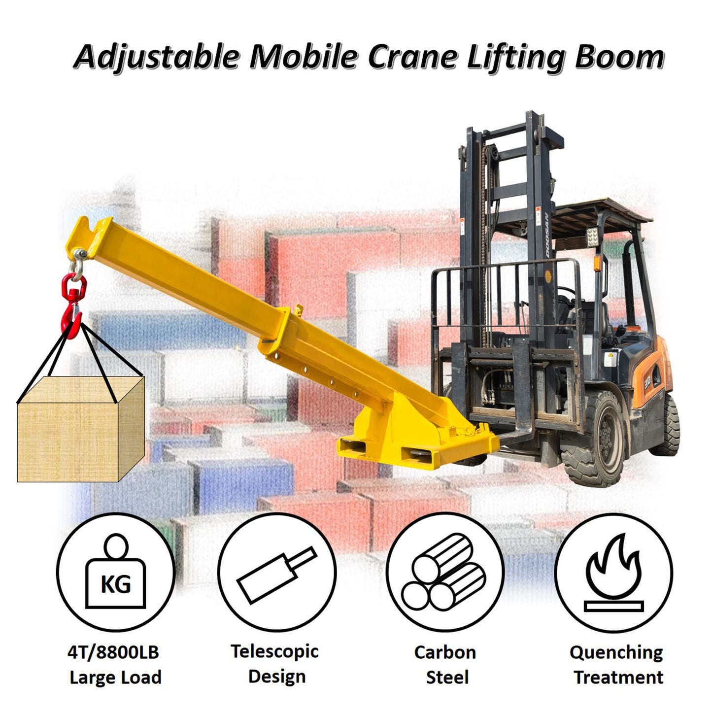 4T Adjustable Hoist Forklift Jib Boom Crane 8800Lbs Mobile Forklift Crane Equip