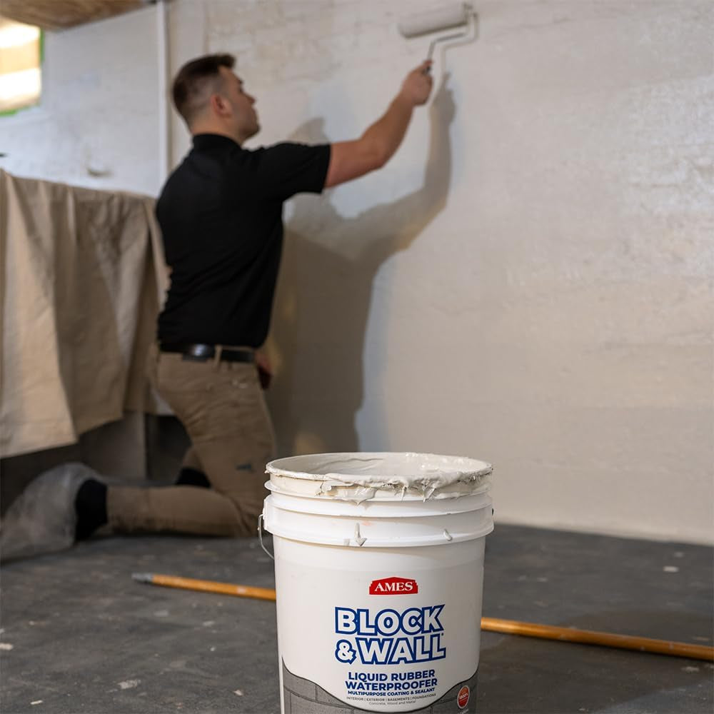 Ames Block & Wall™ Liquid Rubber Waterproofer Multi-Purpose Coating & Sealant - 1 Gallon - Perfect to Use as Concrete Sealer and Waterproofer for Basements and Foundations - Made in the USA, White