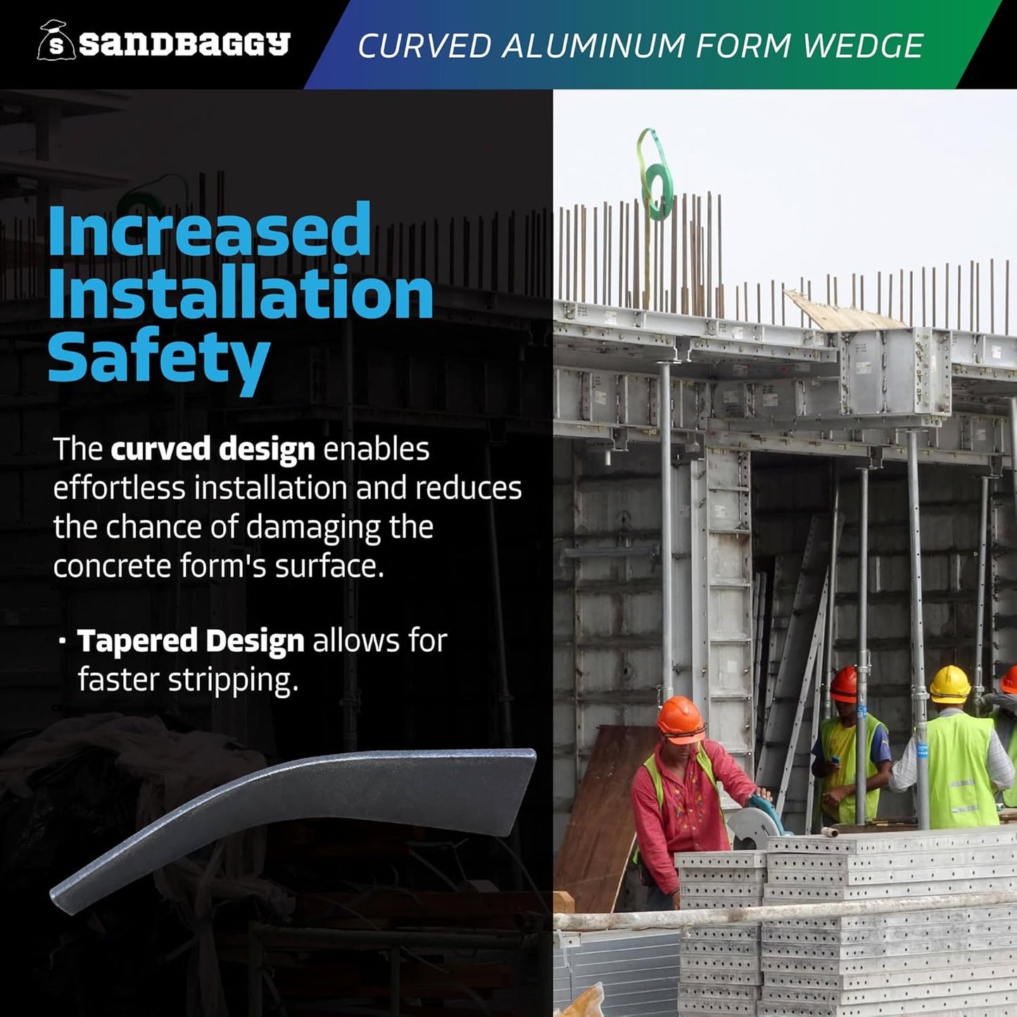 Sandbaggy Curved Aluminum Form Wedge for Concrete Forms - Construction-Grade Heat-Treated Steel - Reusable - Wedge Anchor Pin / Bolt (800, Standard)