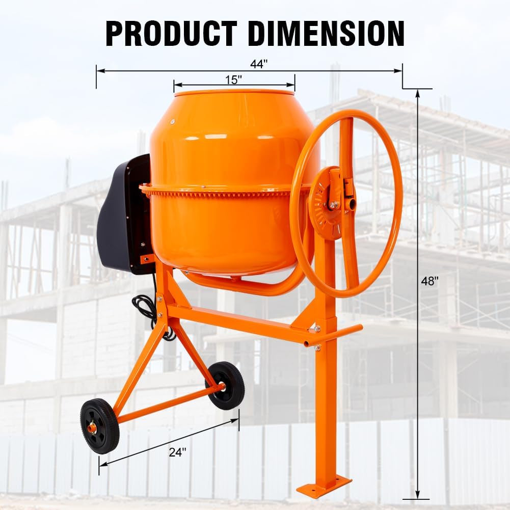 5 Cu. Ft Cement Mixer, Electric Concrete Mixer, 650W 1/3 HP Heavy Duty Concrete Mud Mixer Tools, Portable Concrete Cement Mixer with Wheels and Stand for Mortar, Stucco and Fodder