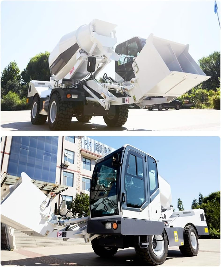 Self Loading Concrete Mixer Truck Automatic Feeding Mobile Cement Mixing Machine with Hydraulic Discharge, Portable High Efficiency Construction Equipment for Road, Building, and Rural Projects