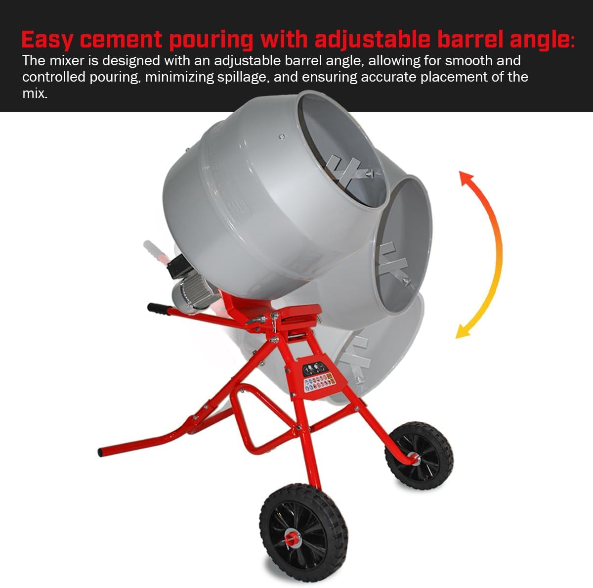 Xtremepowerus 4.6 Cu. Ft. Cement Mixer Portable Mixing Cement Mixer Drive Gearbox 560W Portable Electric Concrete Mortar Barrow Machine