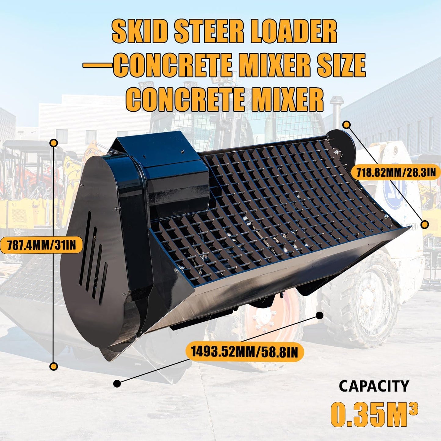 MIVA 48 Inch Concrete Mixer Attachments for Skid Steer, 1220 Mm Heavy-Duty Hydraulic Mixing Bucket, 350L Cement Auger Bucket Removable Screen Compatible with Bobcat Skid Steer Loader