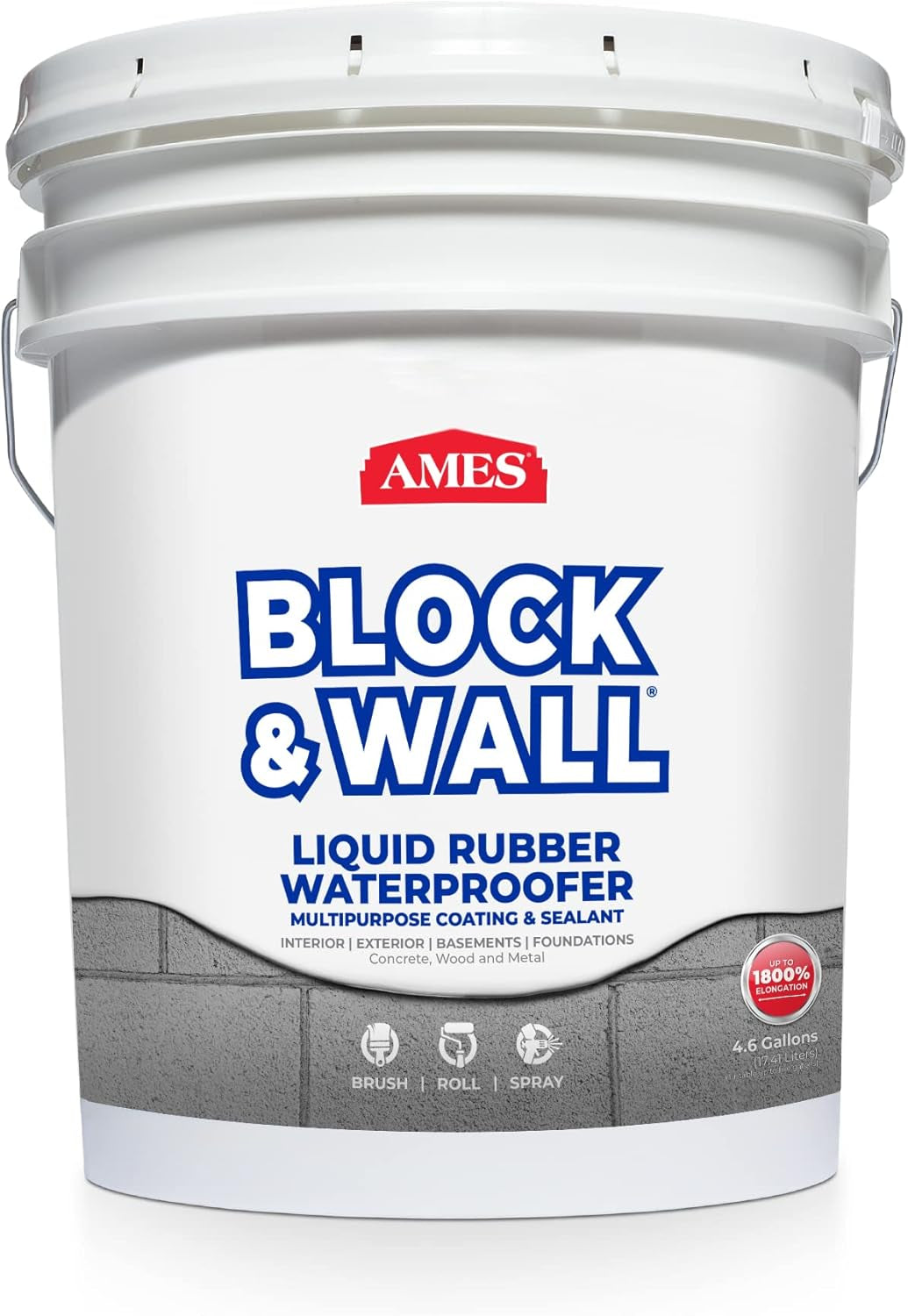 Ames Block & Wall™ Liquid Rubber Waterproofer Multi-Purpose Coating & Sealant - 1 Gallon - Perfect to Use as Concrete Sealer and Waterproofer for Basements and Foundations - Made in the USA, White