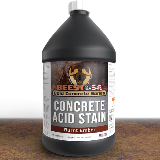 BEEST Concrete Stain - Burnt Ember - 1 Gallon, Test 8 Oz Concrete Dye on a Small Area for Desired Results - Acid Stain for Floors, Pavers, Patios, Countertop, Cement, Driveway - Unique Marbled Finish