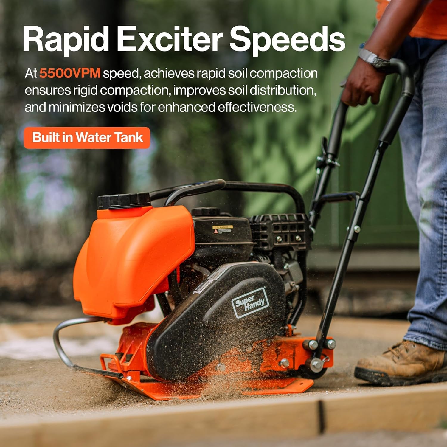 Superhandy Plate Compactor with 7HP Gas Engine – 4200 Lbs Force, 20 X 15 In. Steel Plate, 12 In. Depth Tamper for Soil, Gravel, Asphalt, Landscaping, Sidewalks, Patios (Water Tank)