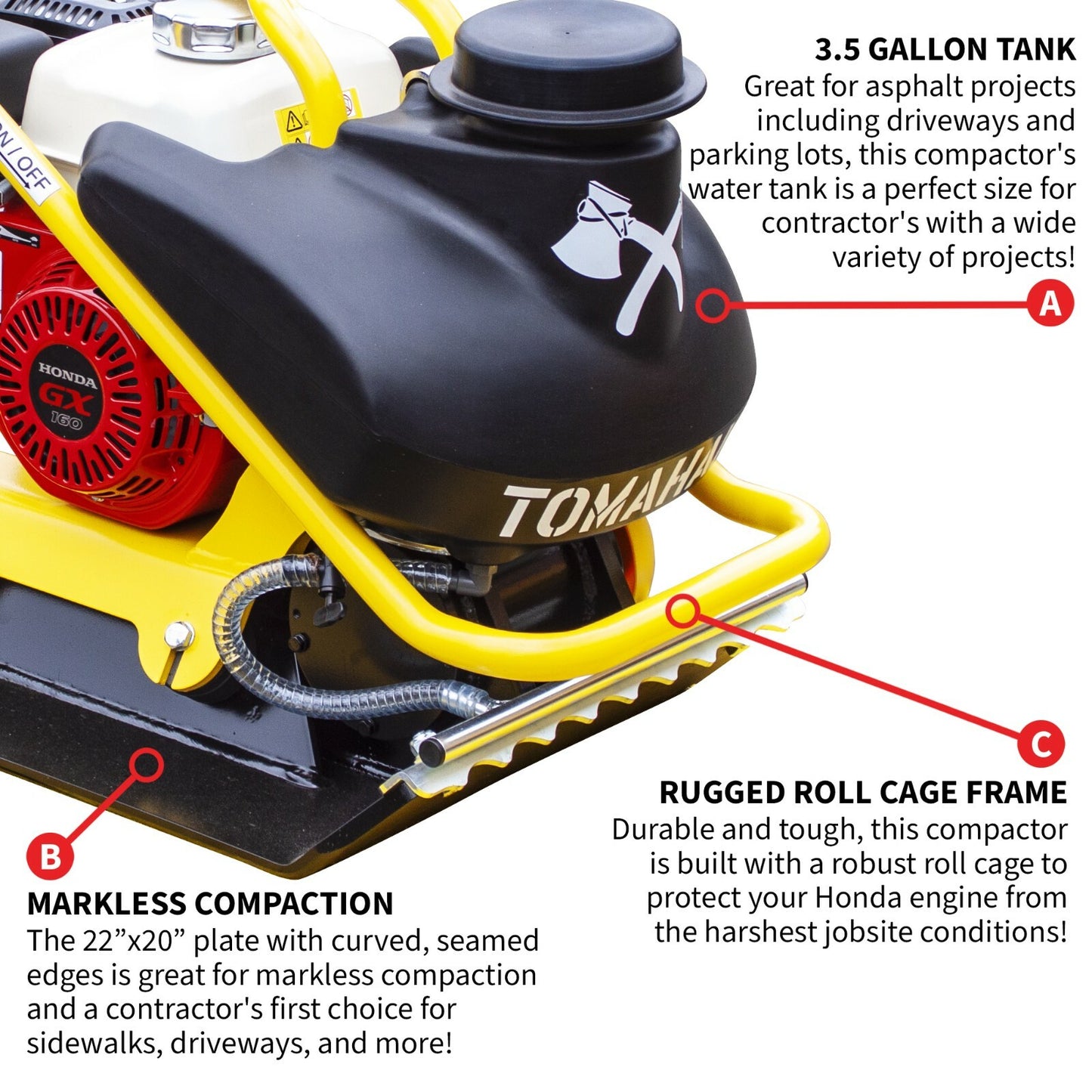 Vibratory Plate Compactor Honda 5.5 HP Water Tank Asphalt Aggregate Soil Tamper