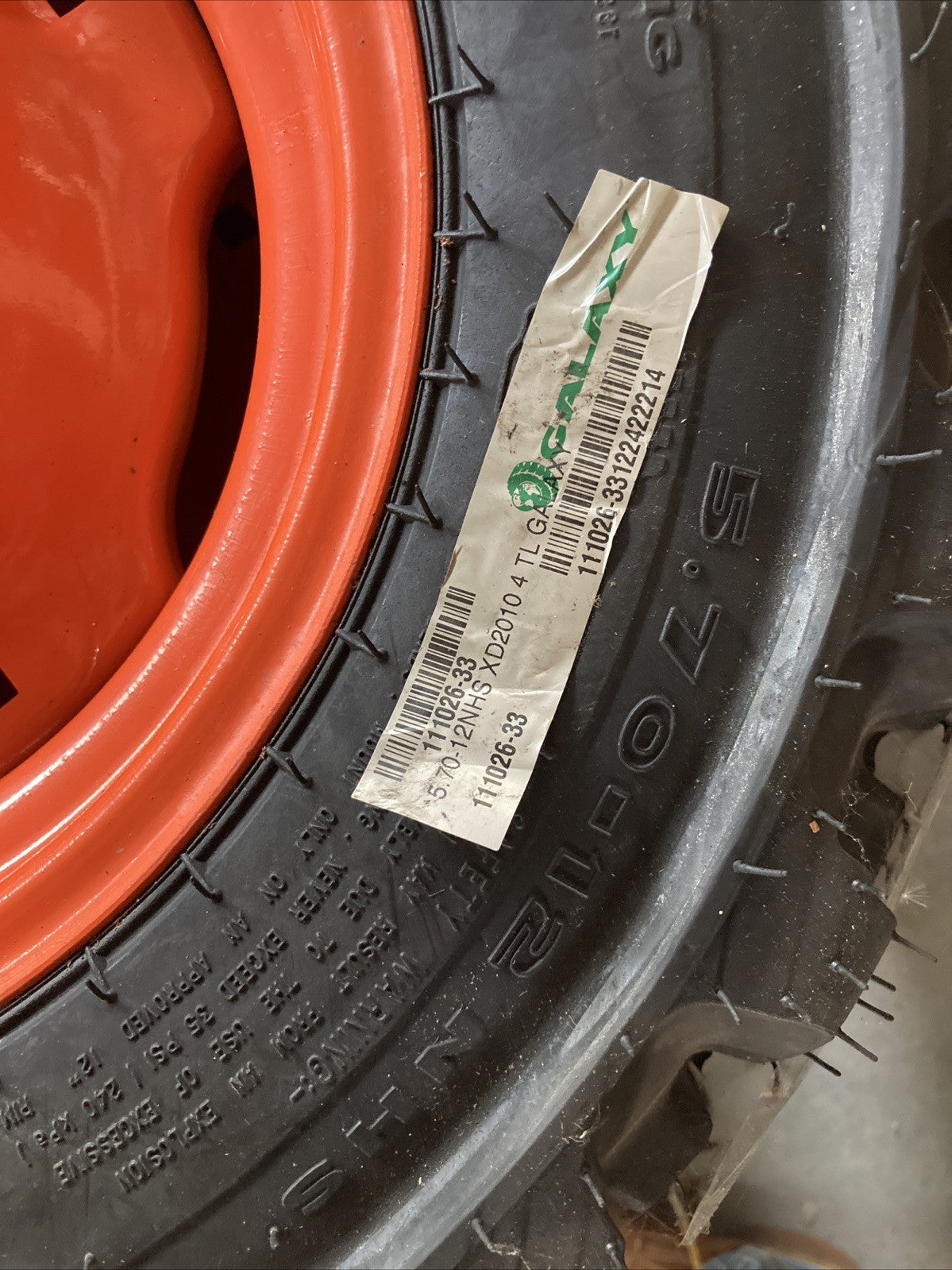 4 Pack- 5.70-12 Galaxy XD2010 Skid Steer Tires/Rims for New Holland L250 & L255