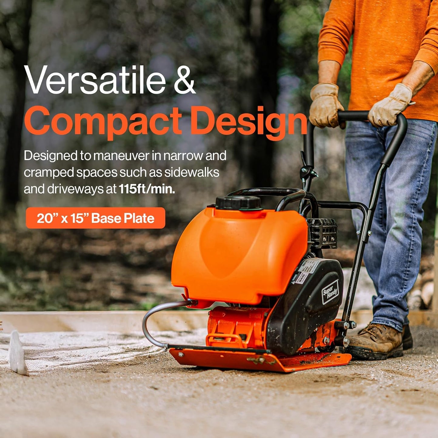 Superhandy Plate Compactor with 7HP Gas Engine – 4200 Lbs Force, 20 X 15 In. Steel Plate, 12 In. Depth Tamper for Soil, Gravel, Asphalt, Landscaping, Sidewalks, Patios (Water Tank)
