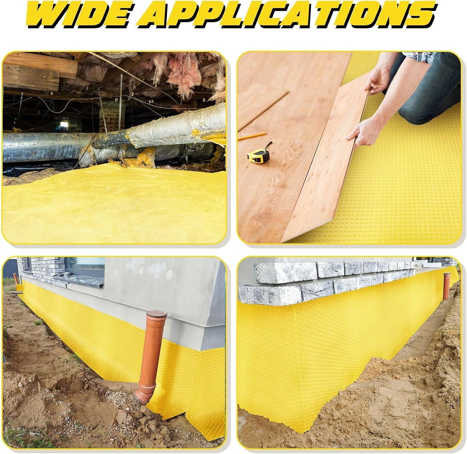 Nuanchu 1/8 X 3.28' X 49.21' Dimple Drainage Matting, Moisture Barrier Foundation Wrap Floor Underlayment Sub Floor Waterproof Membrane, Improves Water Movement and Drainage