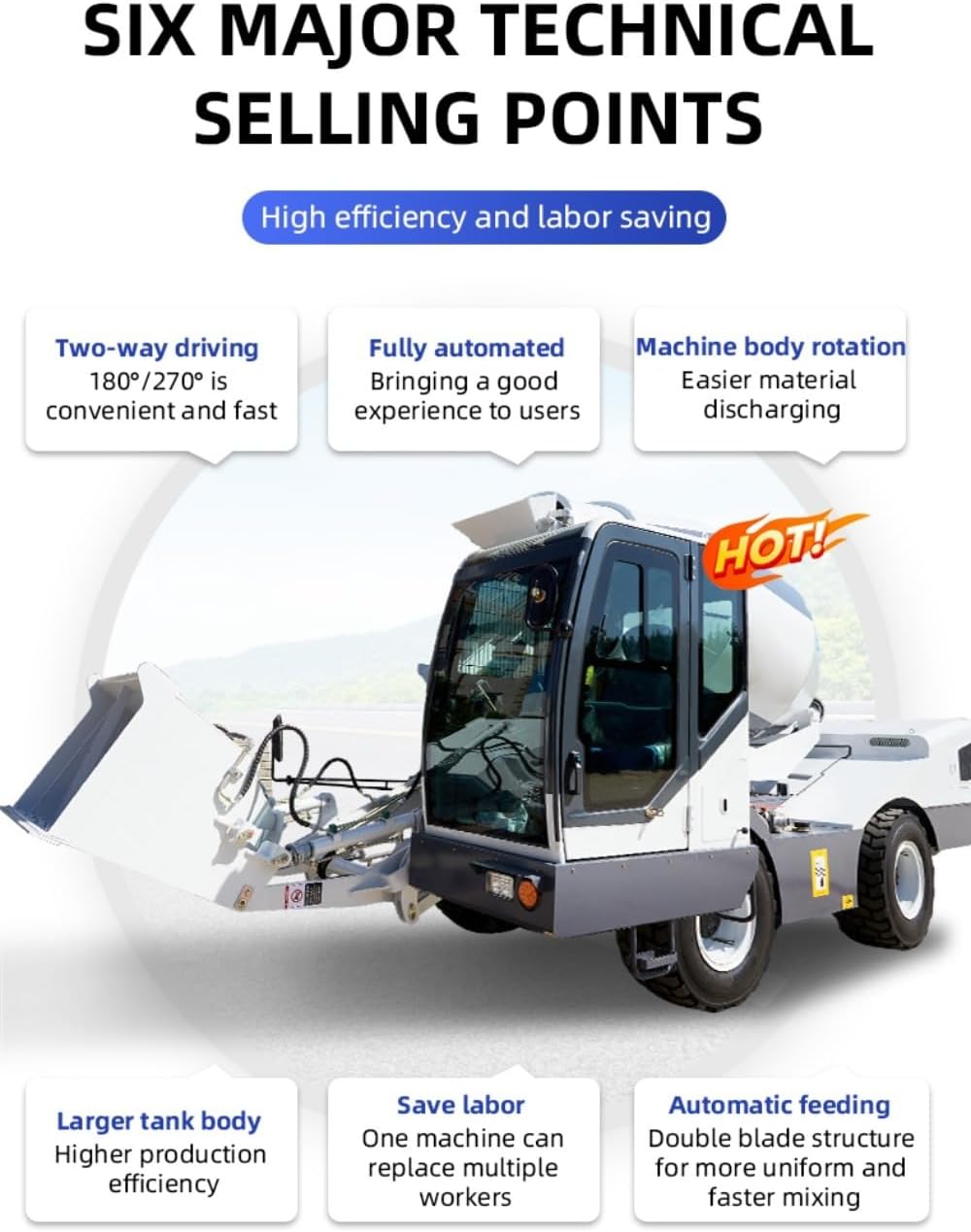 Mobile Self-Loading Concrete Mixer Truck High-Efficiency Cement Mixing Machine with Automatic Feeding Hydraulic Discharge, Portable 4X4 Construction Equipment for Road Building Construction Projects