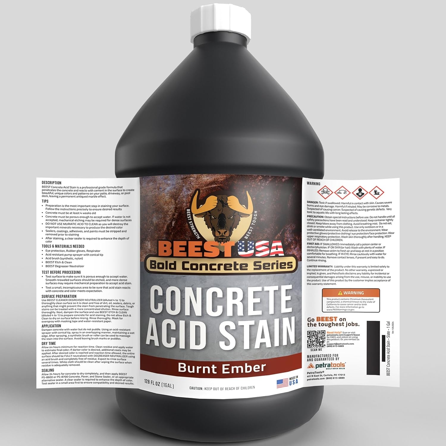 BEEST Concrete Stain - Burnt Ember - 1 Gallon, Test 8 Oz Concrete Dye on a Small Area for Desired Results - Acid Stain for Floors, Pavers, Patios, Countertop, Cement, Driveway - Unique Marbled Finish