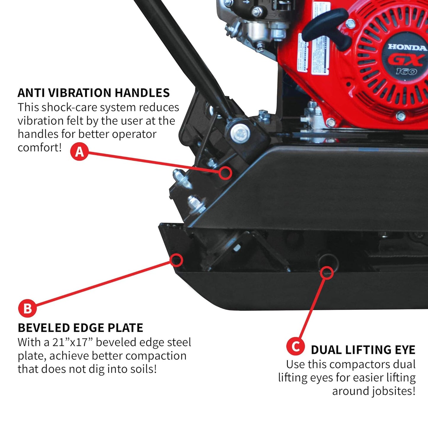 Tomahawk 5.5 HP Honda Vibratory Plate Compactor Tamper for Ground, Gravel, Dirt, Asphalt, Compaction GX160 Engine