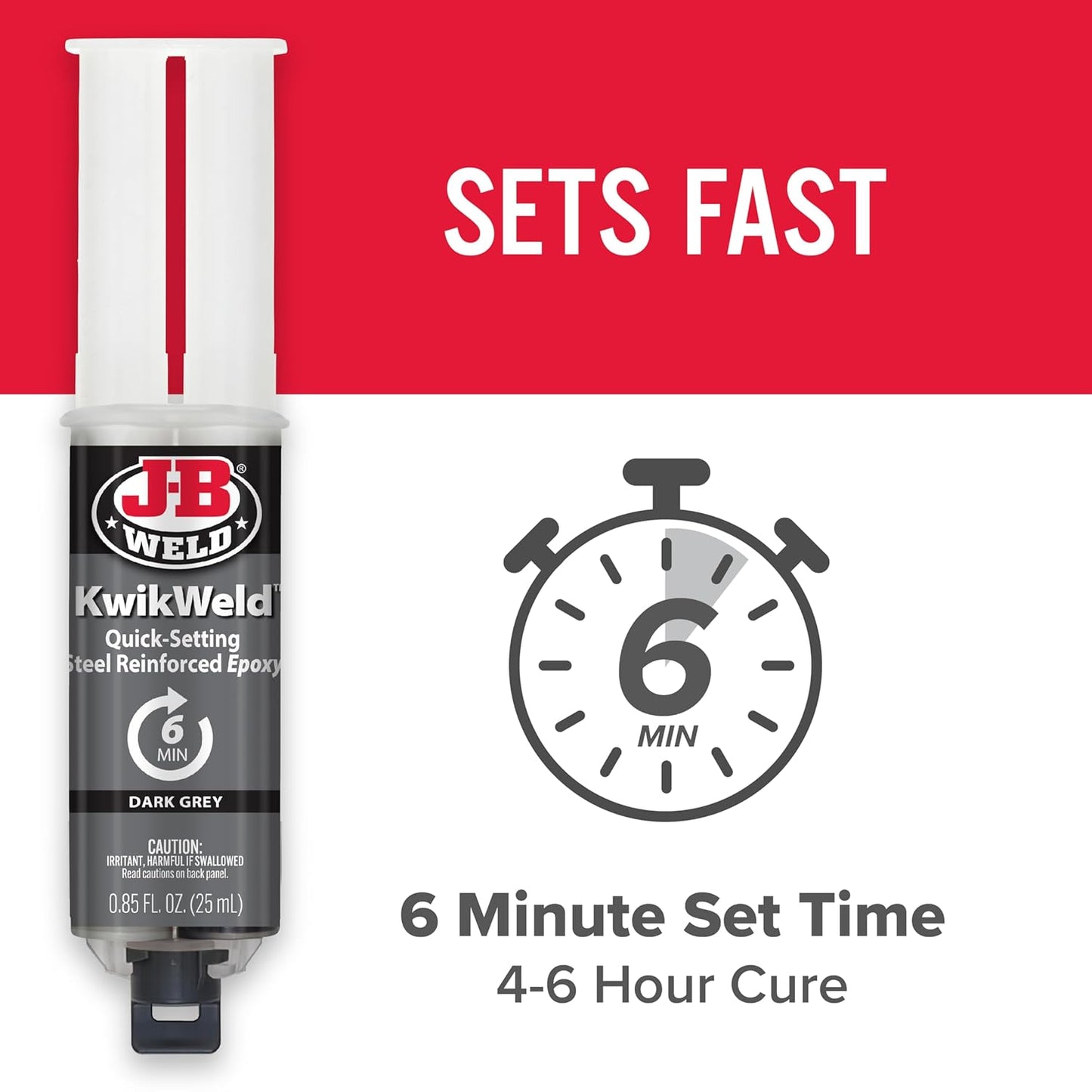 J-B Weld 6 Minute Set Epoxy Kwikweld, High Strength, Waterproof, 2 Pack, Dark Grey, 50176-2