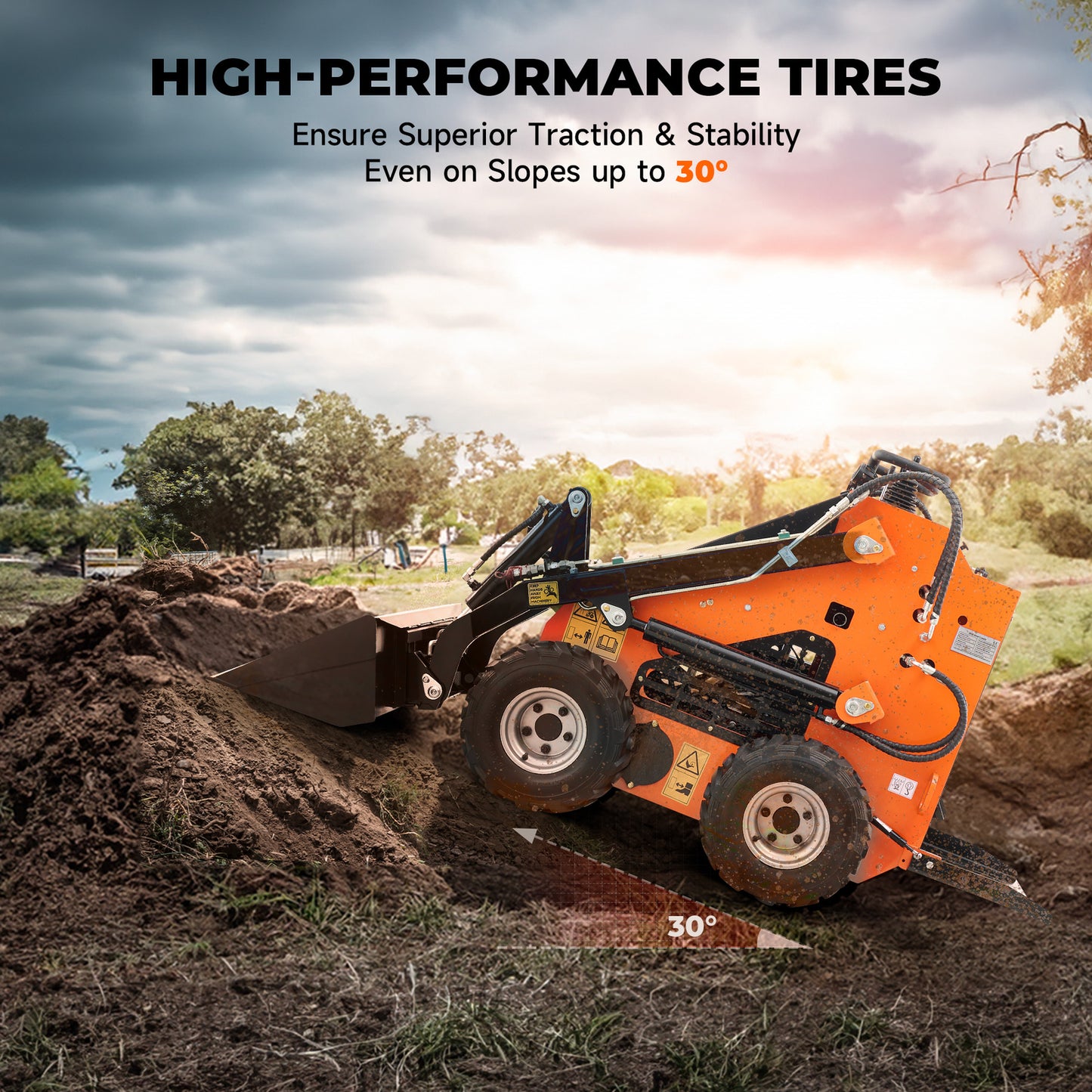 Mini Skid Steer 23HP Wheeled Loader 3.7Mph Speed for Farm B&S EPA Petrol Engine
