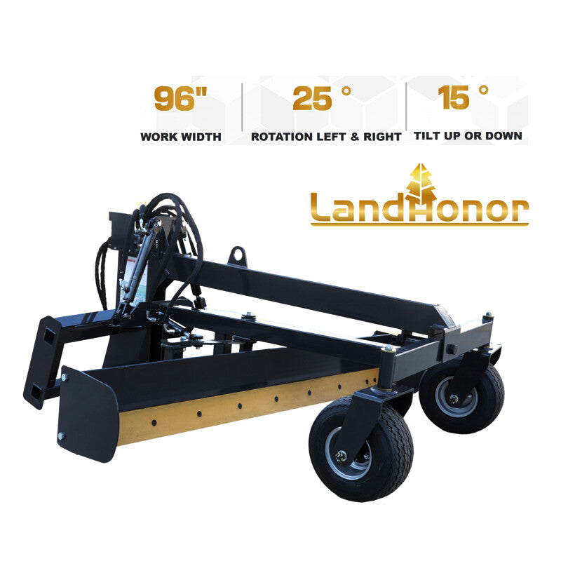 Landhonor 96'' Skid Steer Grader Attachment Grading Hydraulic Blade Quick Attach