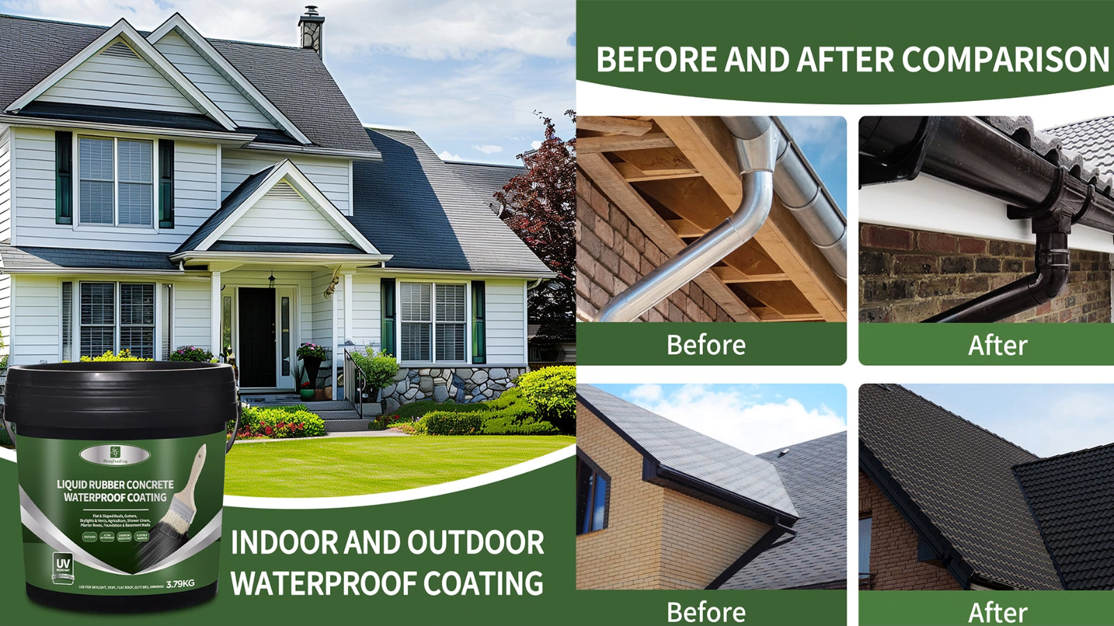 Liquid Rubber Waterproof Sealant-Roof Sealant Waterproof Black,32 OZ Flexib