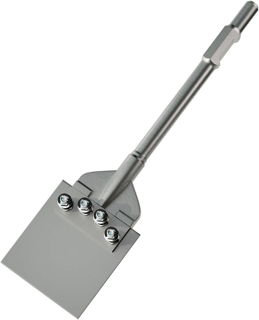 65A Shank 6 Inch Wide Floor Scraper Chisel Bit - 24" Long Alloy Steel Jack Hammer Drill Bit Blade Scraper, Spring-Loaded Bolt Reinforcement, Removal Tools for Tile Thinset Hardwood Adhesive
