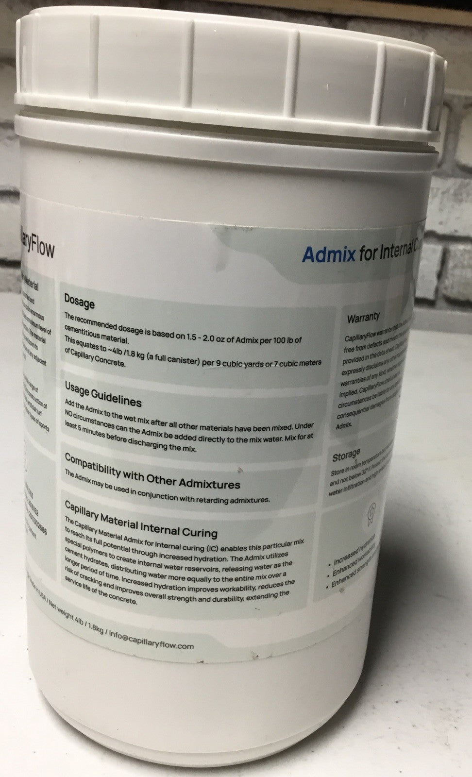 Capillaryflow Concrete Admix for Internal Curing, 4Lb Bottle, Made in USA