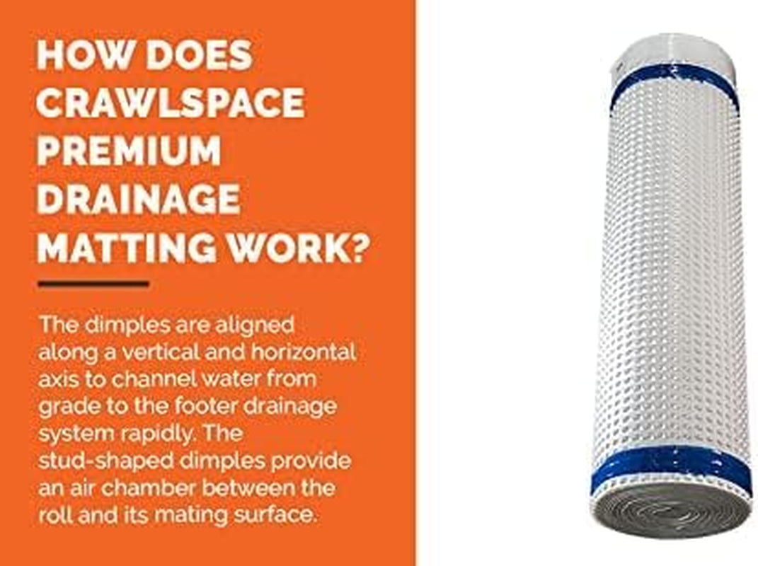 Whitecap Dimple Drainage Matting, 4' X 50' - Improves Water Movement and Drainage - Waterproof Moisture Barrier Foundation Wrap and Floor Underlayment - Vapor Barrier Waterproof Membrane