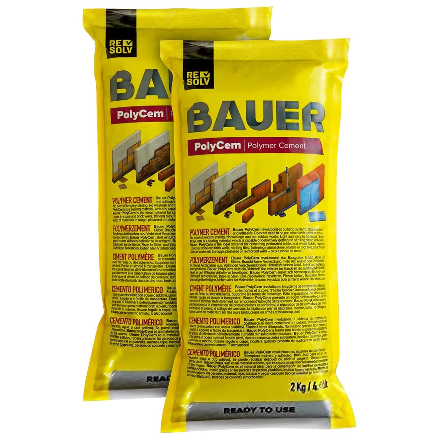 Bauer Instant Polymer Cement, Ready-To-Use Alternative to Mortar & Adhesives - Versatile for Concrete Crack Repair, Stone Tile Crack Repair & Brick Repair, Convenient, Durable & Easy to Store - 2Kg