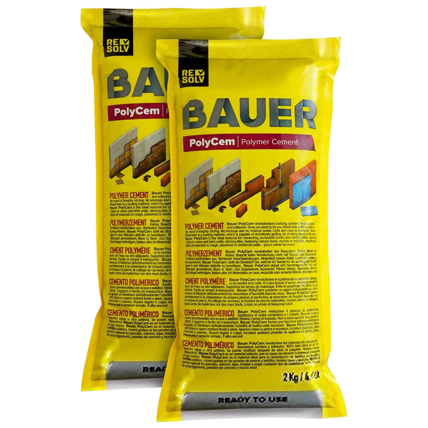 Bauer Instant Polymer Cement, Ready-To-Use Alternative to Mortar & Adhesives - Versatile for Concrete Crack Repair, Stone Tile Crack Repair & Brick Repair, Convenient, Durable & Easy to Store - 2Kg
